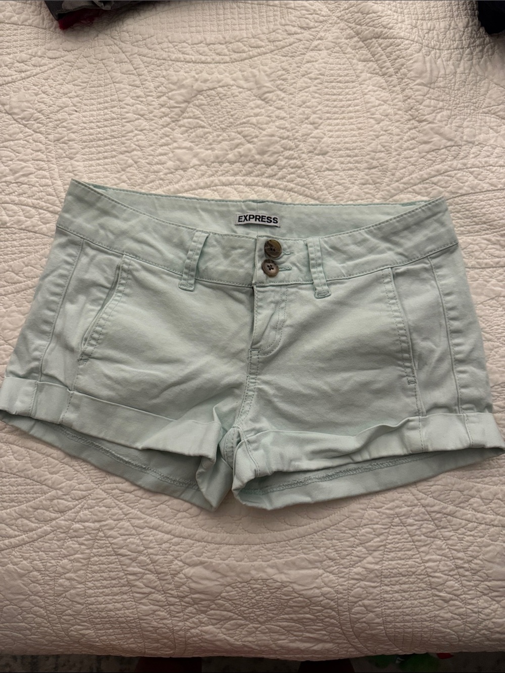 Express Women's Mint Green Cuffed Shorts